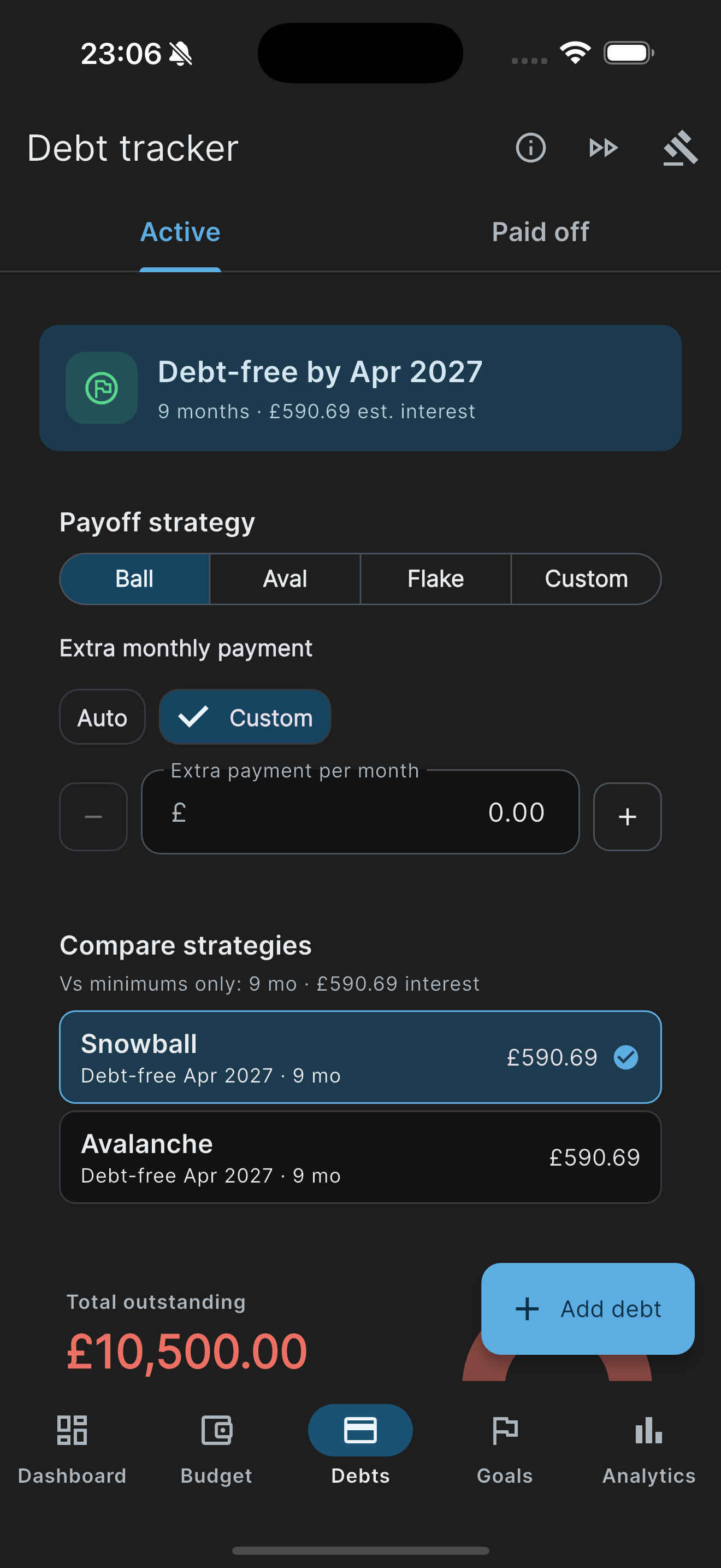UK Budget Planner debt tracker