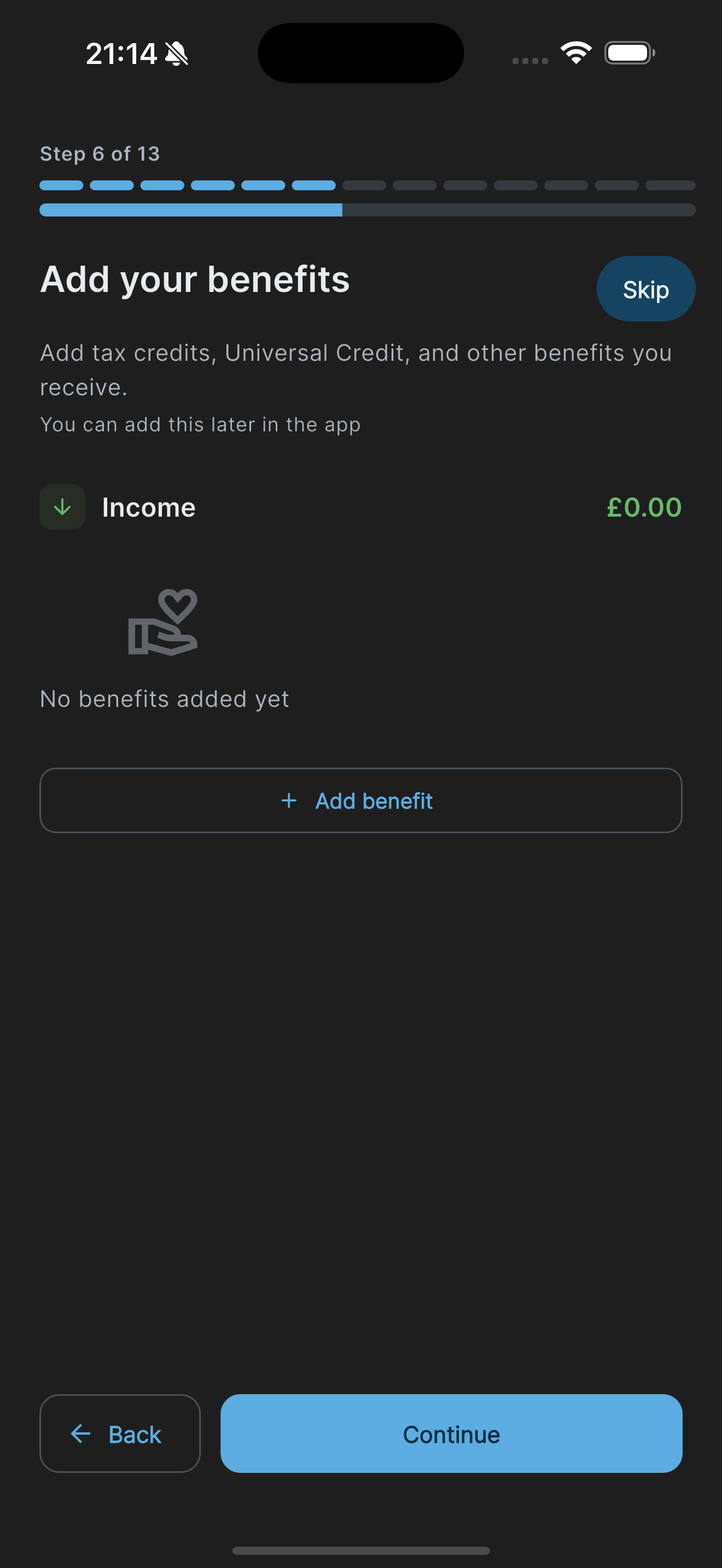 Onboarding benefits step