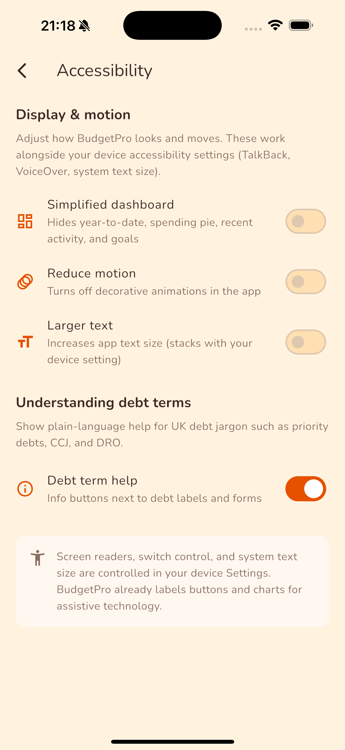 Accessibility settings