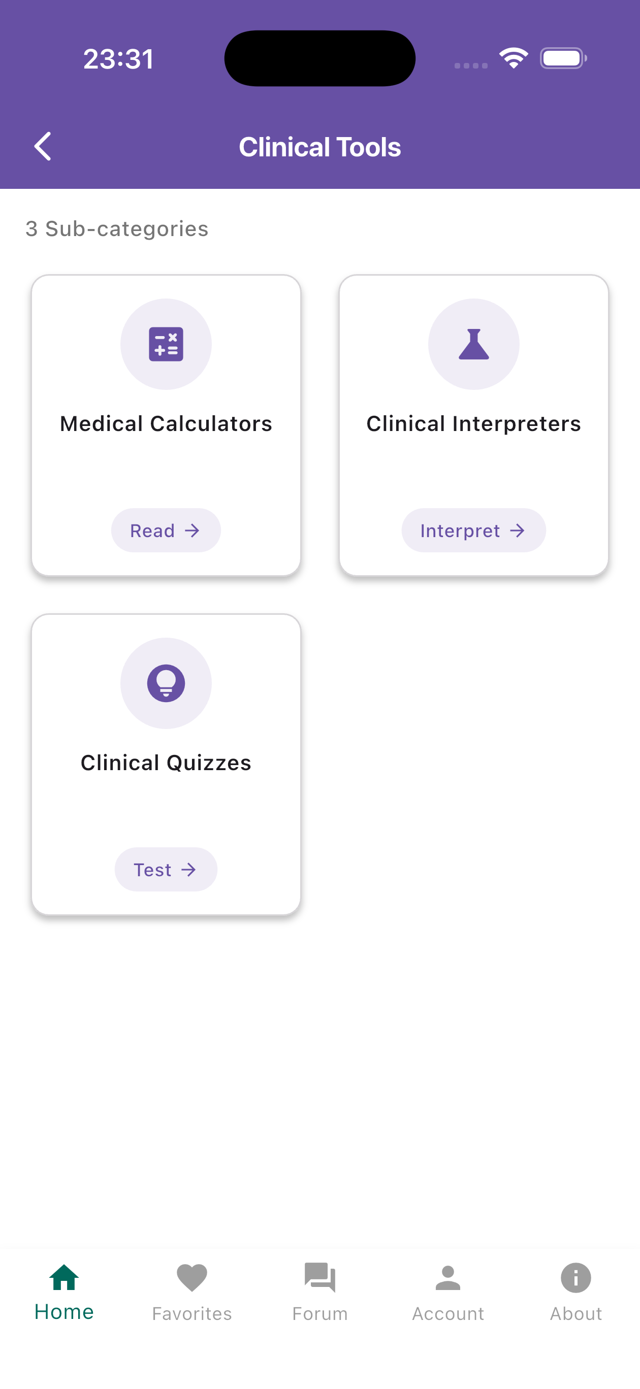 Screenshot of Clinical Tools