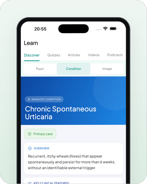 DermWizard app on iPhone showing the Learning Hub