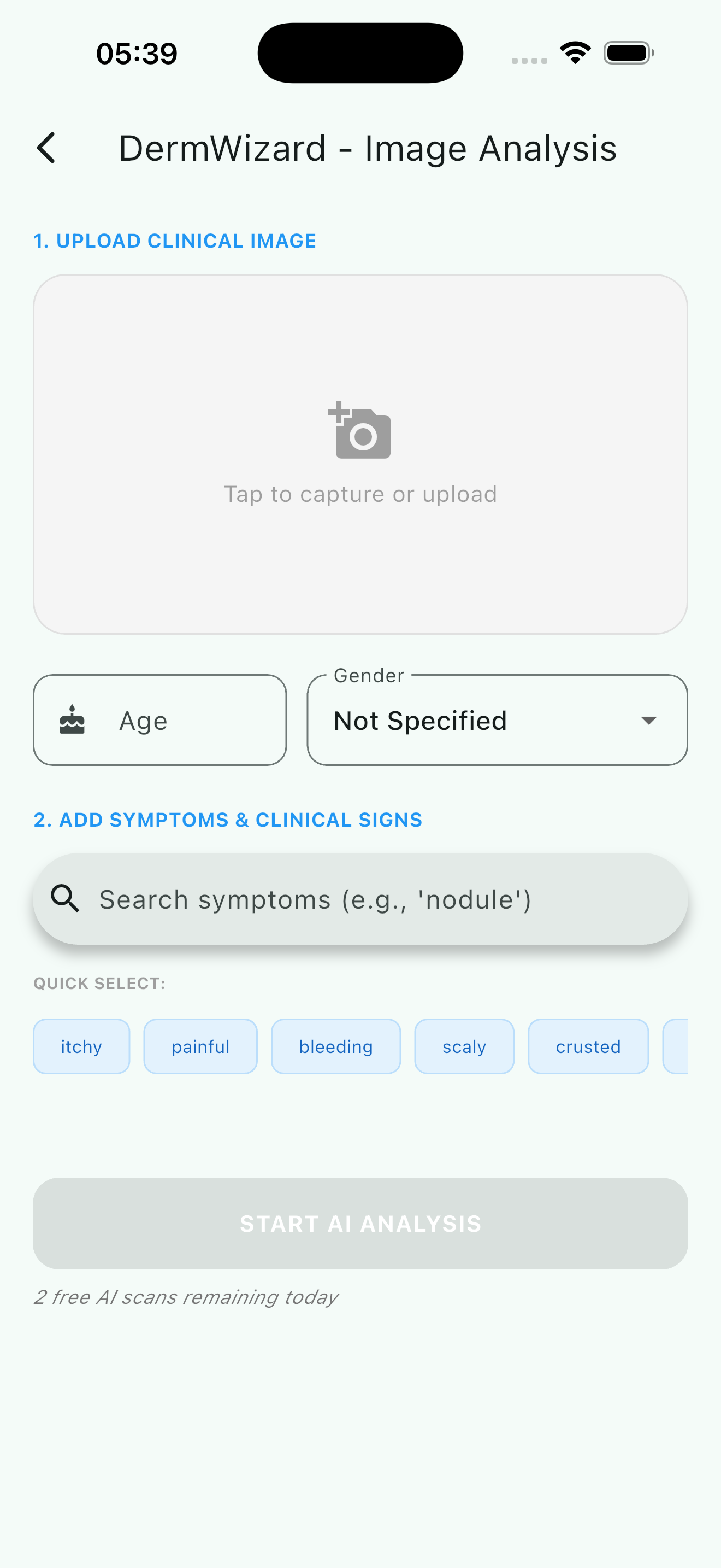 DermWizard AI Image Analysis Screen