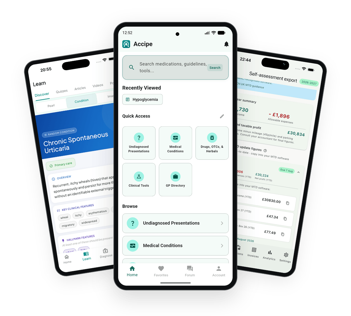 GP Accipe, DermWizard and LocumBook app screens